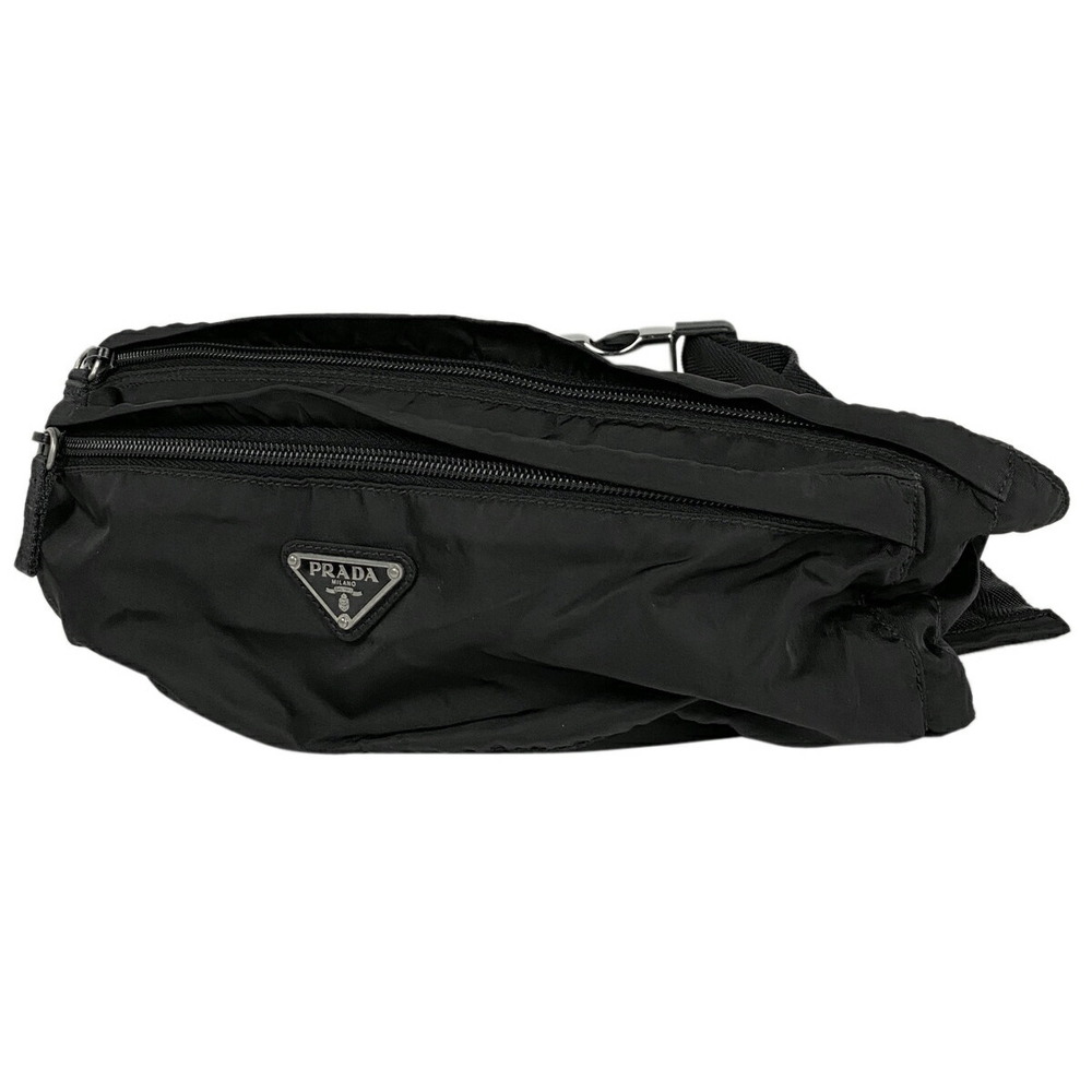Prada Logo Plate Waist Bag Clutch Body Bum Crossbody Belt Nero Black